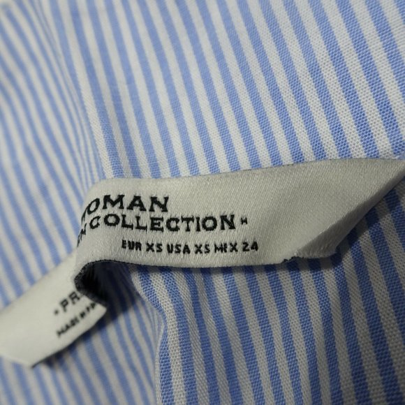 Zara Size XS Blue White Striped Shirt Bell Sleeves - Picture 7 of 10